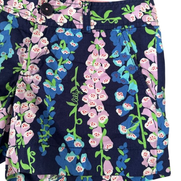 LILLY PULITZER Floral Navy Blue Shorts Size 0 - Picture 3 of 7